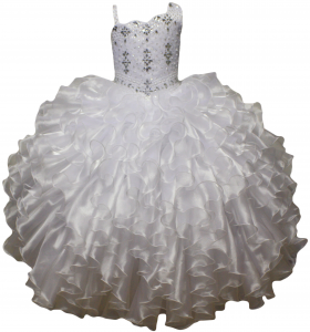 GIRLS RUFFLE DRESSES W/ BEADS ON TOP (WHT)